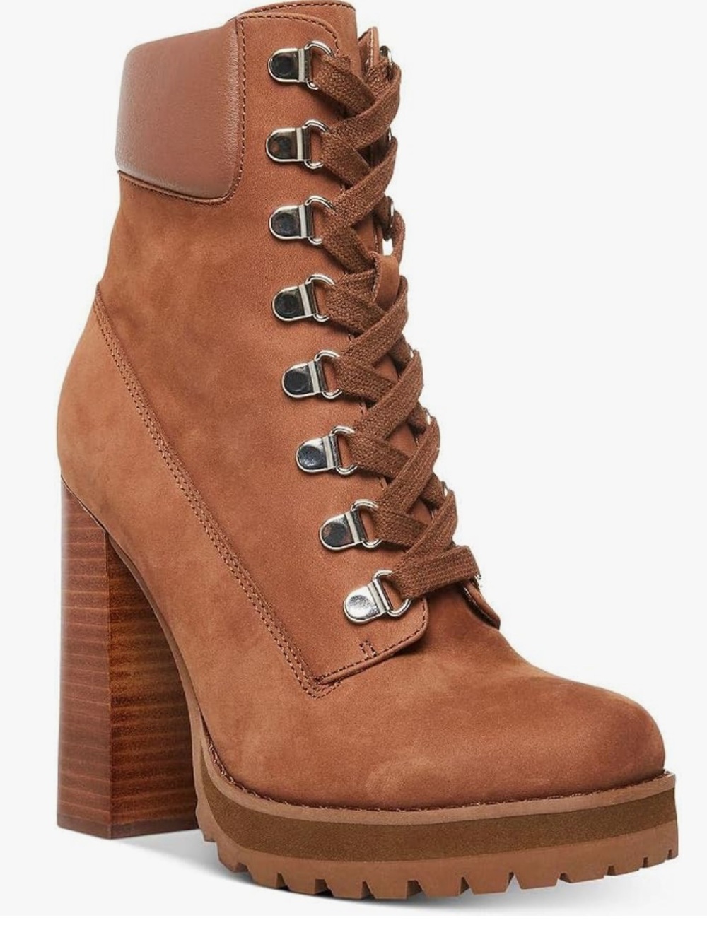 Steve Madden brown genuine leather Suede Lace-Up Block Heel Ankle Boot 9.5